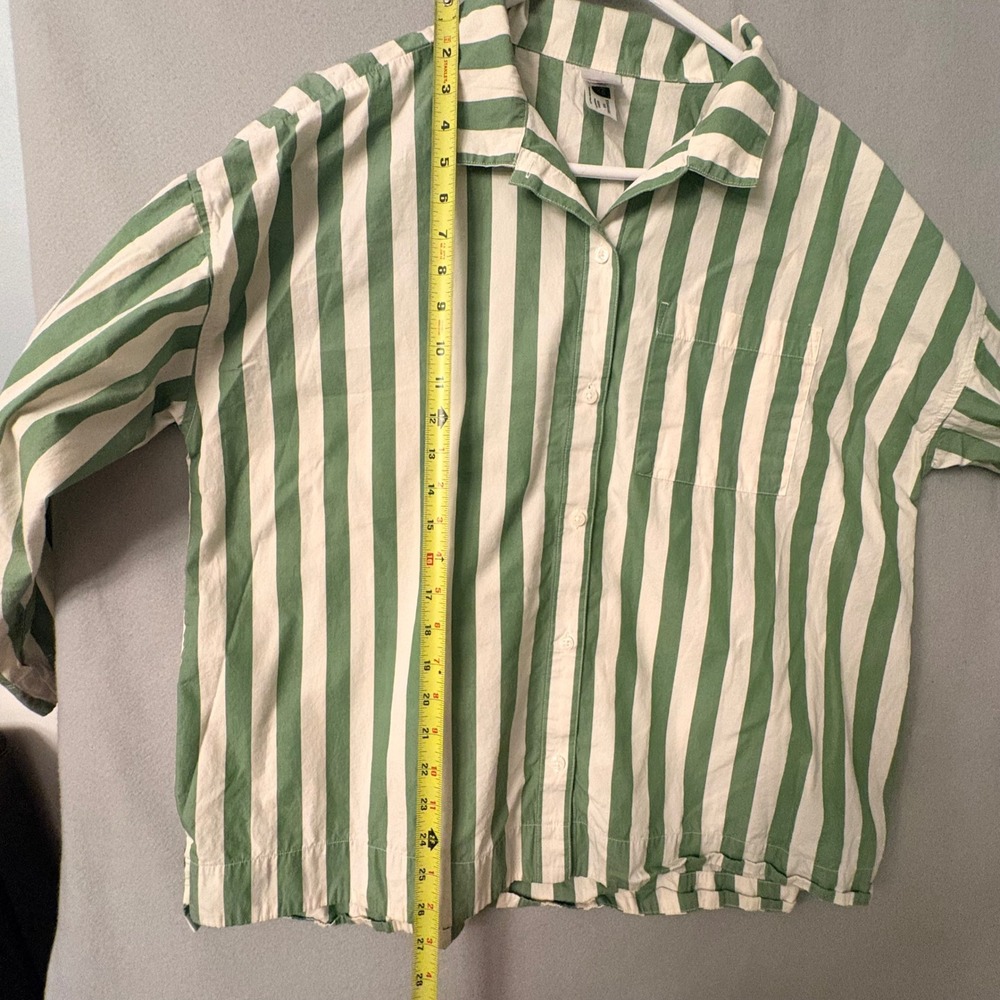 Hanna Andersson Pajama Set Green White Striped Cotton Button Down Top Shorts L - Picture 13 of 16